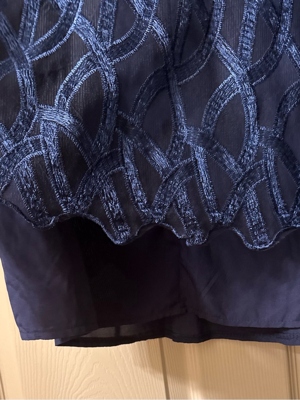 Elegant Lace Overlay Tunic Layered Mesh 3/4 Sleeve Top Navy 1XL - Picture 4 of 8